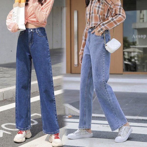 Korean style student jeans for women, new spring and autumn loose high-waist slimming wide-leg HyunA straight-leg floor-length pants, foreign trade
