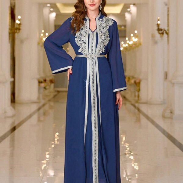 KY831 Cross-border Women's Fashion Embroidered Silk Blouse with Pearls and Embroidery Set for Middle Eastern Muslims