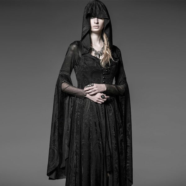 New Halloween style hooded women's knitted dress, fits well and slimming, cosplay court gothic dark costume